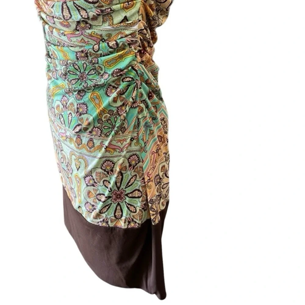 Ruched Mini Body Con Dress Paisley Print Y2K Style - Picture 7 of 11